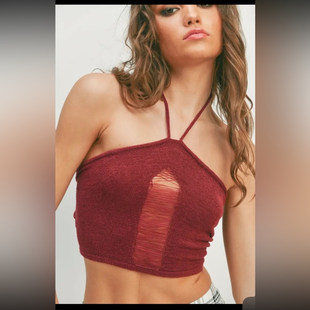 PRETTY DAMAGE DISTRESSED TIE BACK KNIT TOP ❤️IN STORES❤️